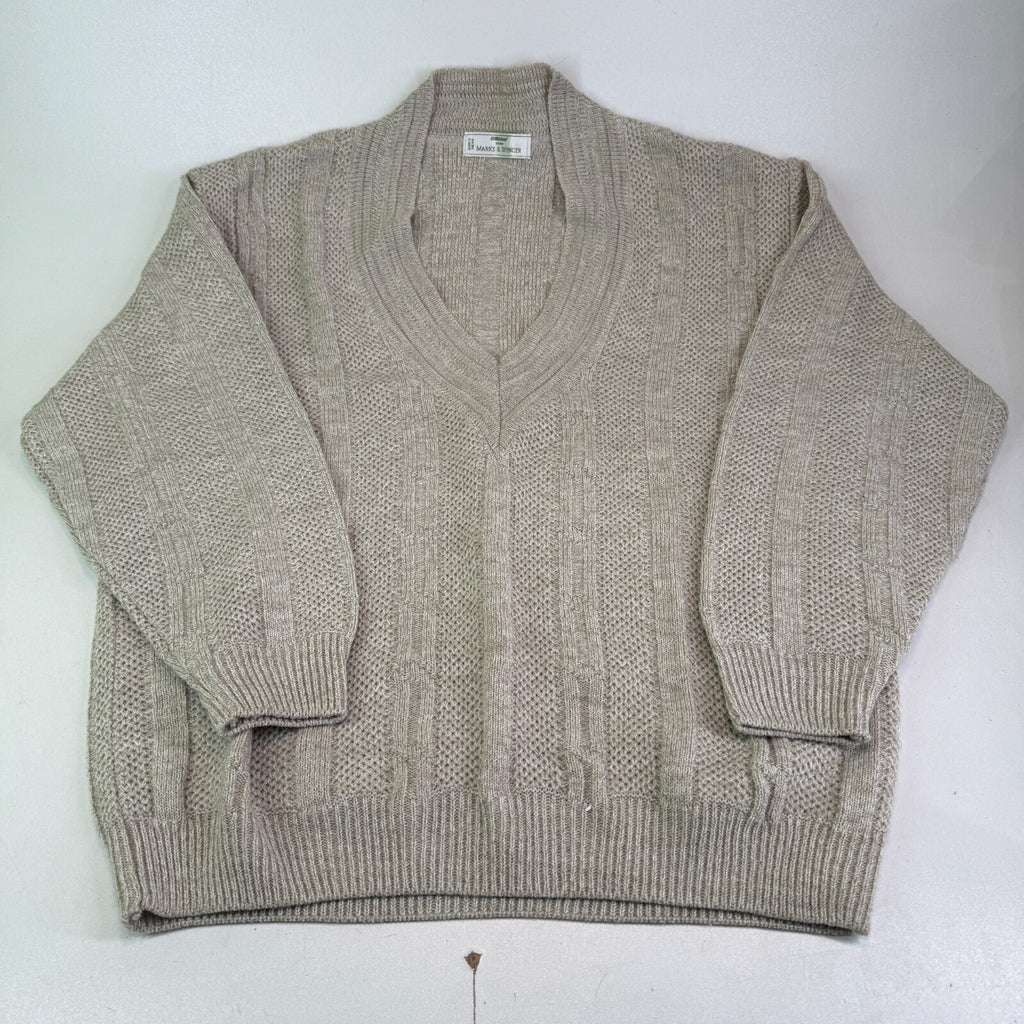 St Michael’s Vintage Varsity Cable Knit Jumper size Medium Beige Made in the UK