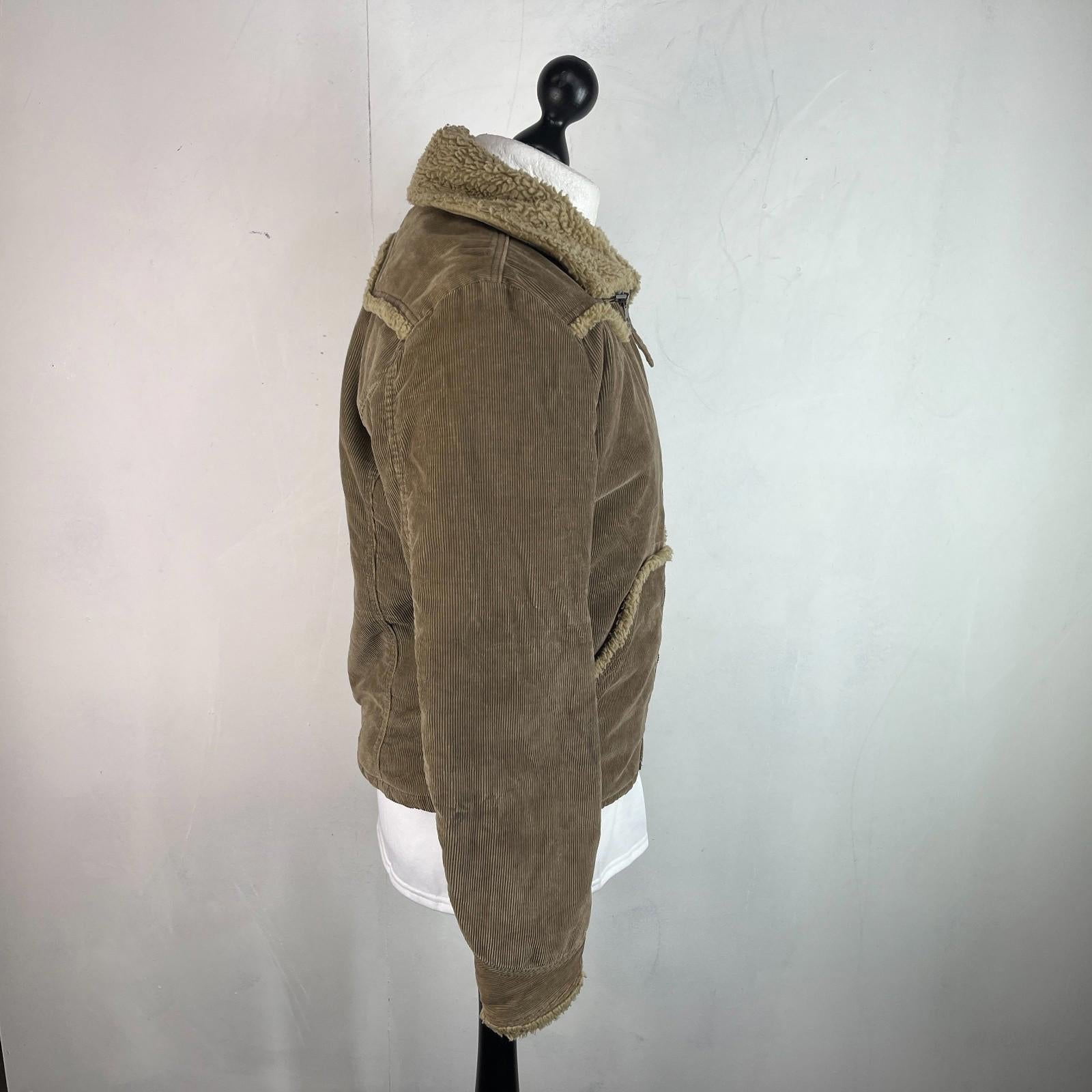 Diesel Women's Corduroy Trucker Jacket in Brown Sherpa Lined UK XL Spread Collar