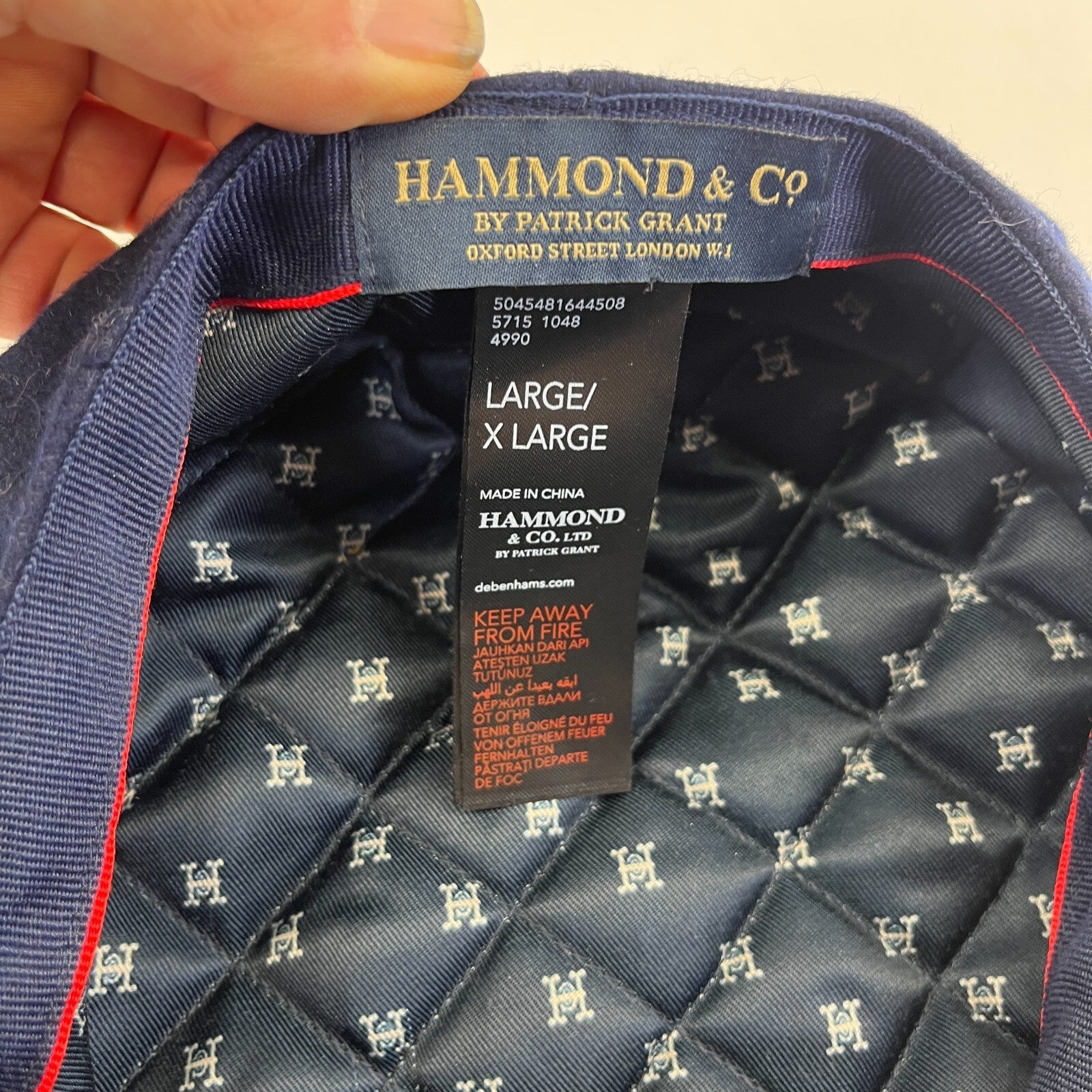 Hammond & Co Patrick Grant Men's Navy Blue Baker Boy Flat Cap size L/XL