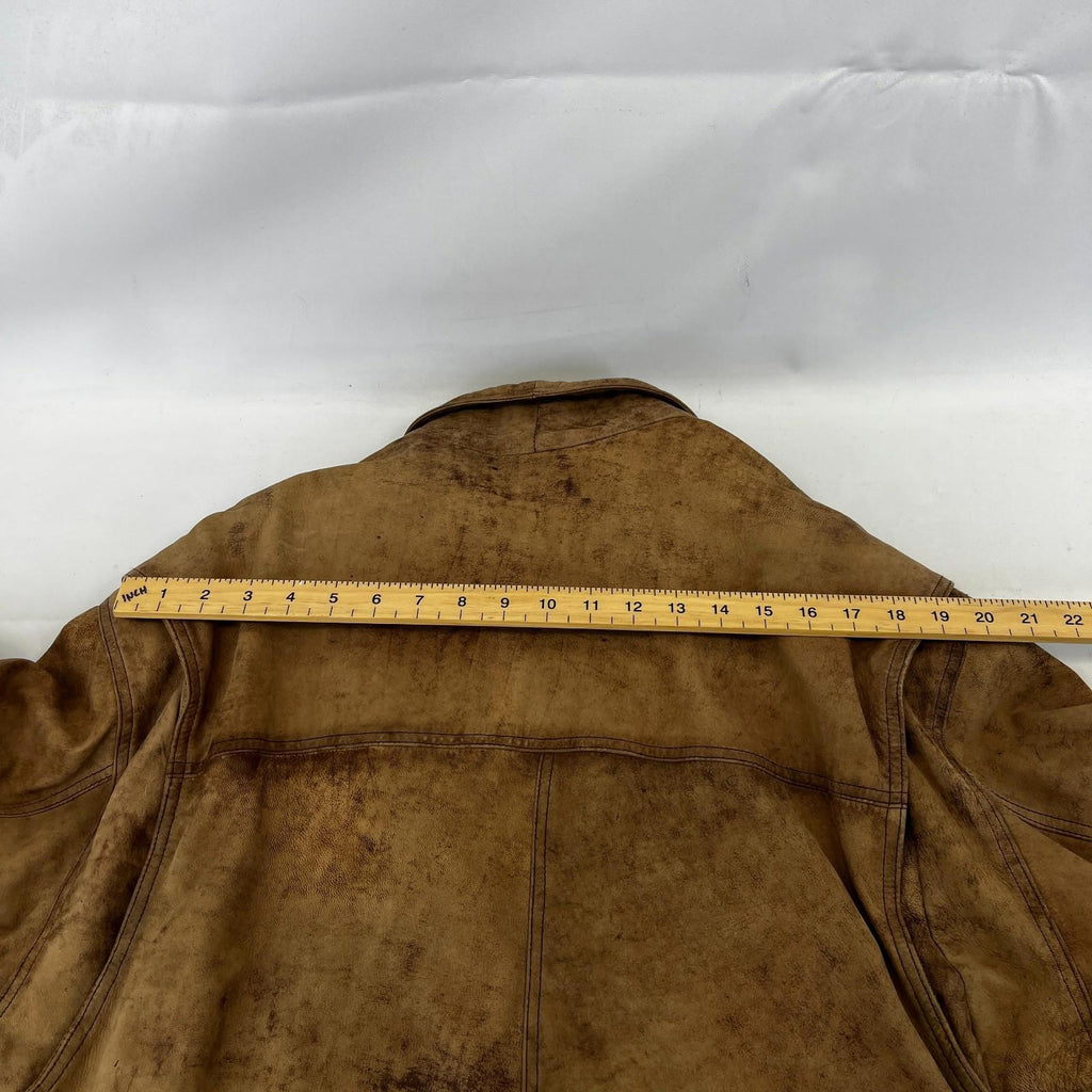 Lakeland Men’s Leather Jacket Long Distressed Look Tan Brown UK size 46