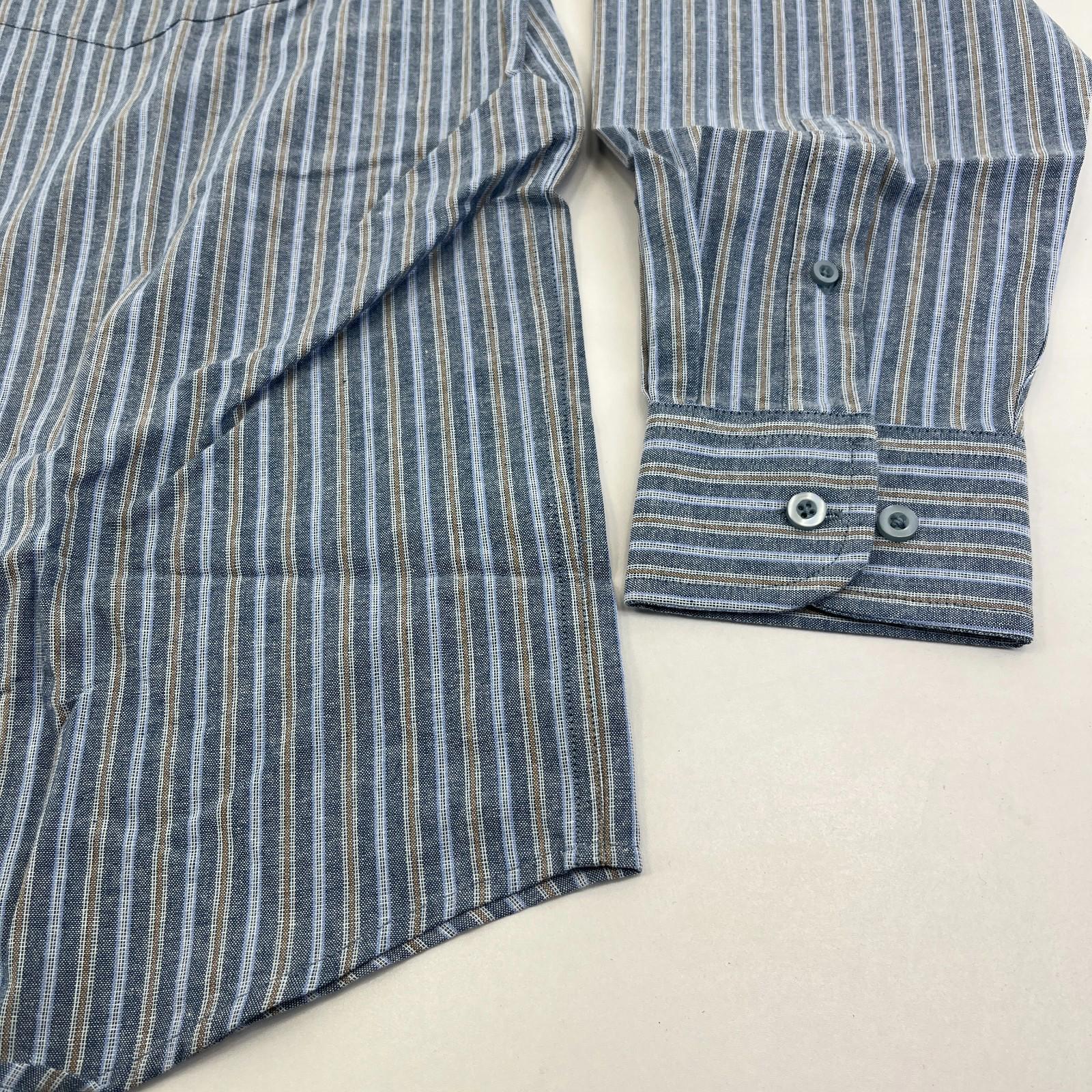 Cotton Valley Long Sleeve Shirt Blue Striped Button Down Collar UK size Large