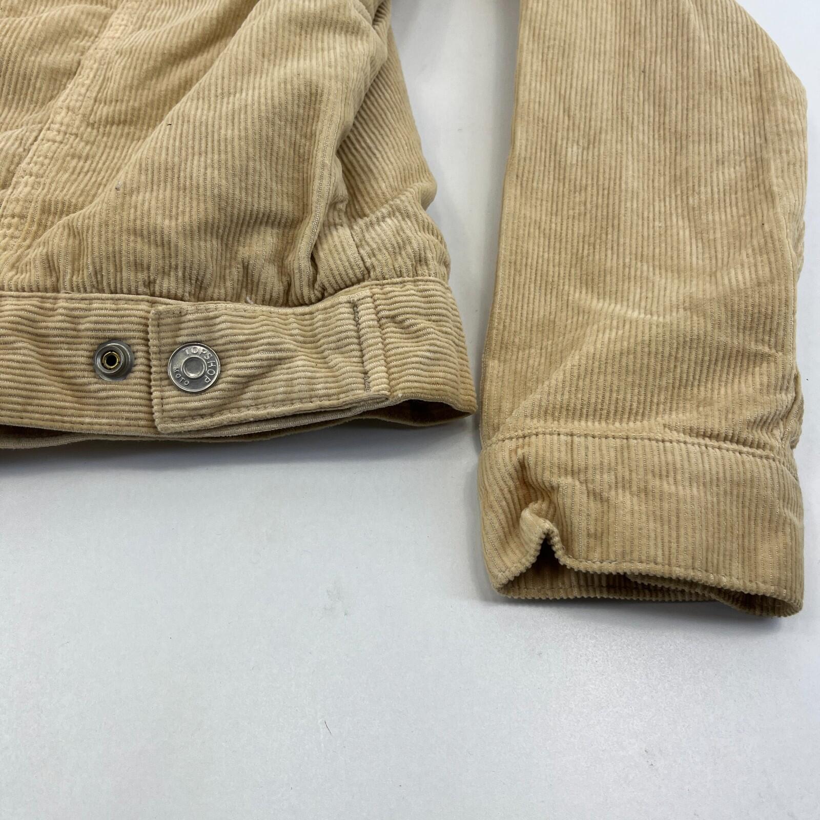 Topshop Moto Sherpa Lined Corduroy Jacket UK Women's Tan Brown Beige size 10