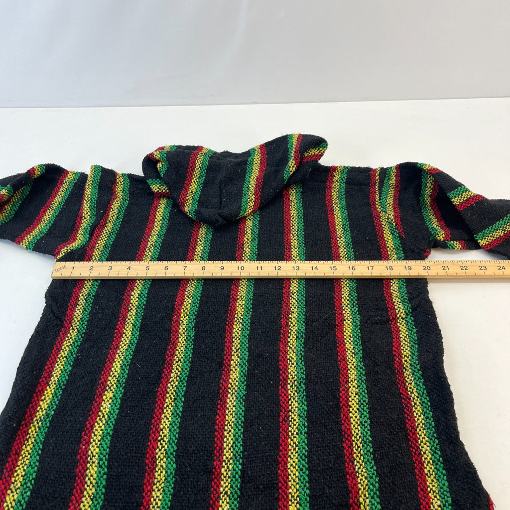 Genuine Mexican Baja Hoodie Pullover Hippie Festival Red/Yellow/Green UK size S