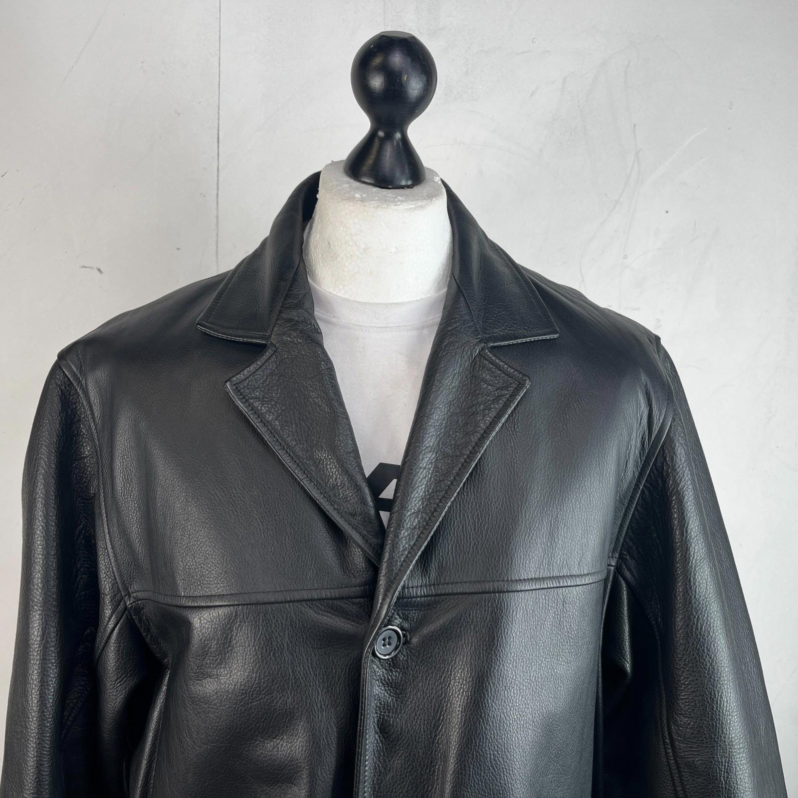 Men's Retro 100% Leather Jacket from George in Black Quilted Lined Coat