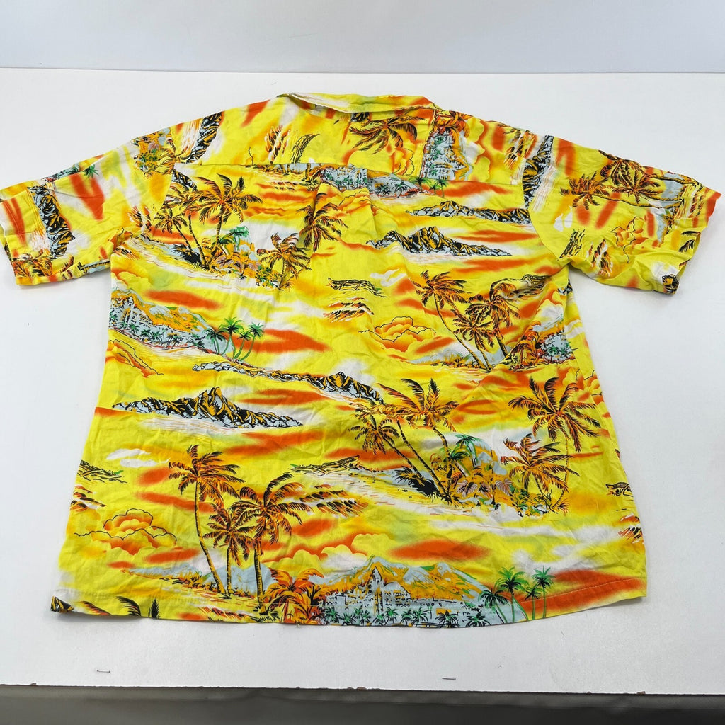 Boston Mens Yellow Hawaiian Shirt Designer Holiday Short Sleeve size M