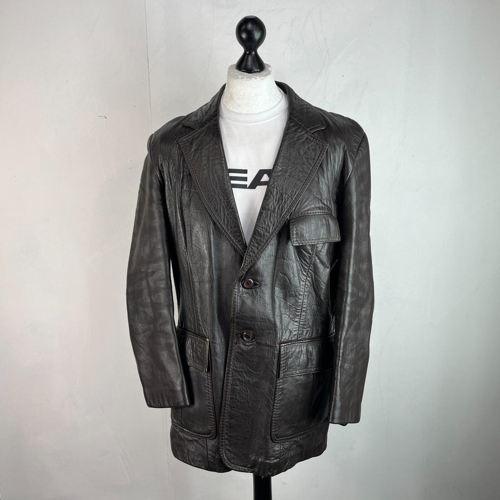 Vintage Made in London Dark Brown Leather Jacket Mid Length Retro size Large