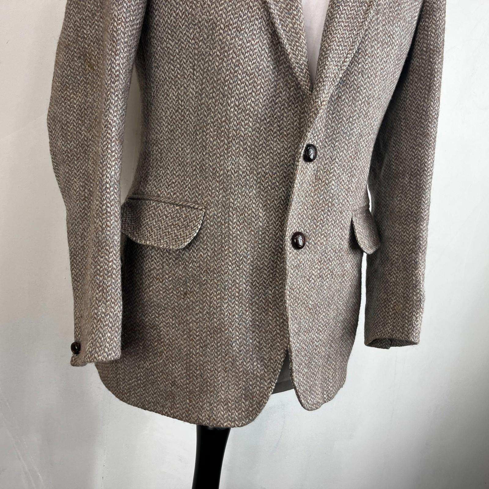 John Lewis Harris Tweed Herringbone Blazer Sport Coat Jacket Beige size 40R