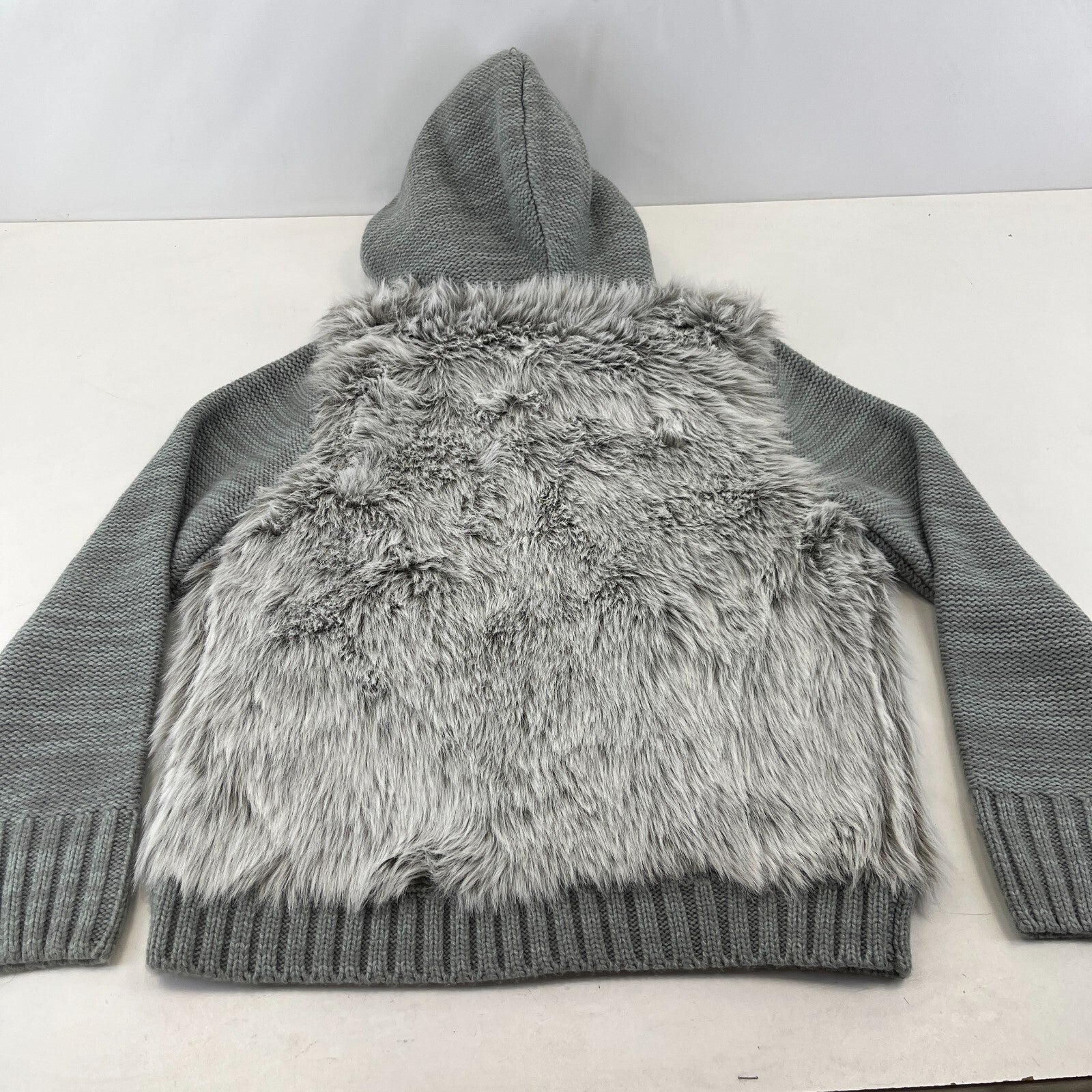 Papaya Women’s Faux Fur Knitted Hoodie in Grey size 18 - New