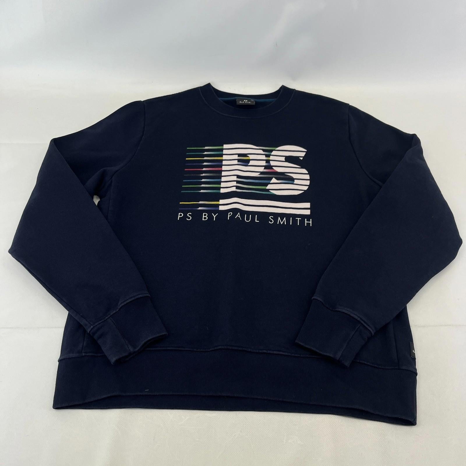 Paul Smith PS Spellout Sweatshirt Mens 2XL Slim Fit Crew Pullover Navy Blue