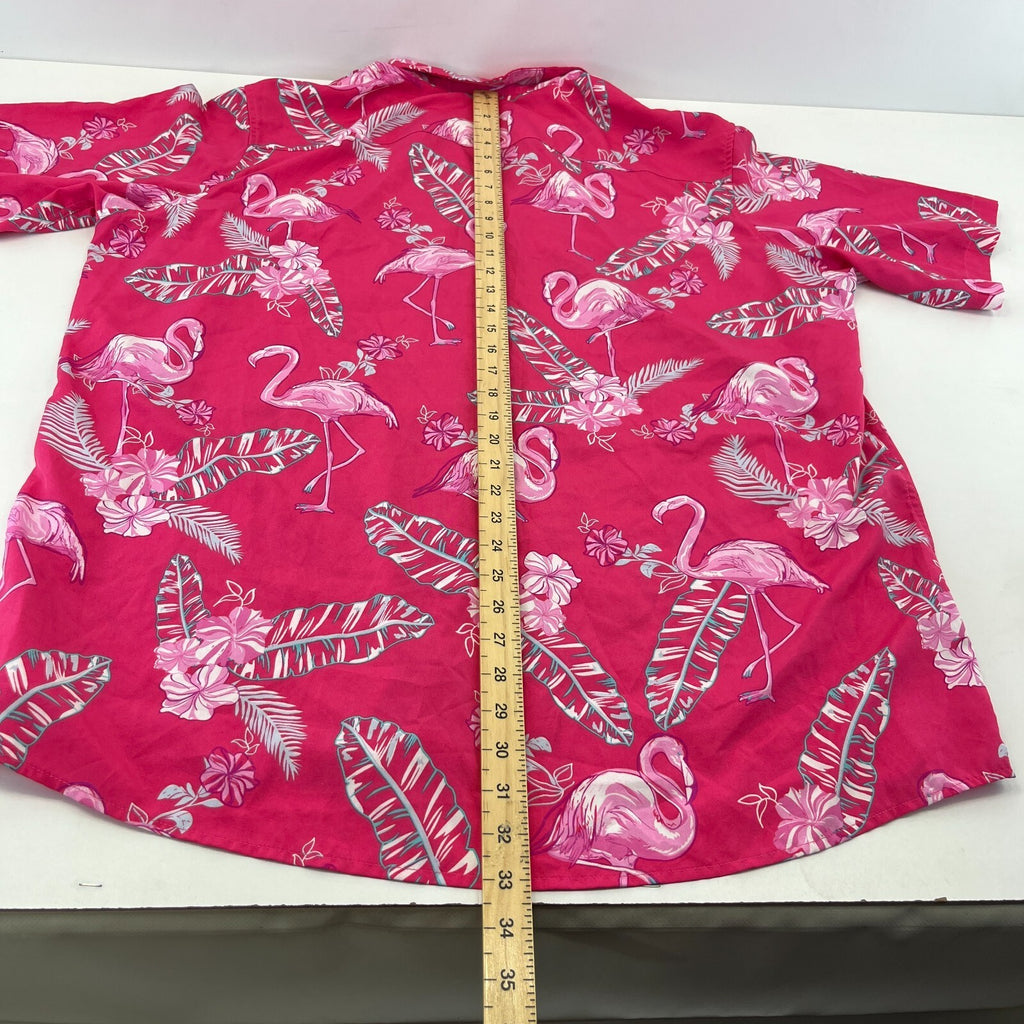 Hawaiian Vacation Mens Pink Flamingo Shirt Design Short Sleeve Holiday size 2XL