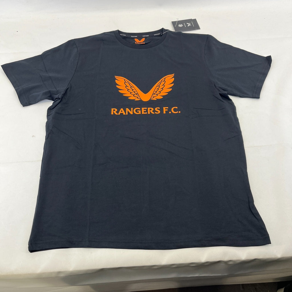 Castore Glasgow Rangers Logo T Shirt Mens Rangers FC Black/Orange size Large