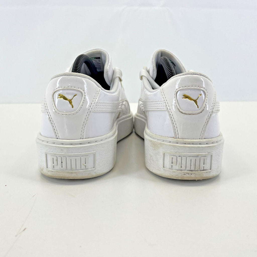 Puma Patent Kiss Trainers in White & Gold with Wide Laces size UK 8 EU 42