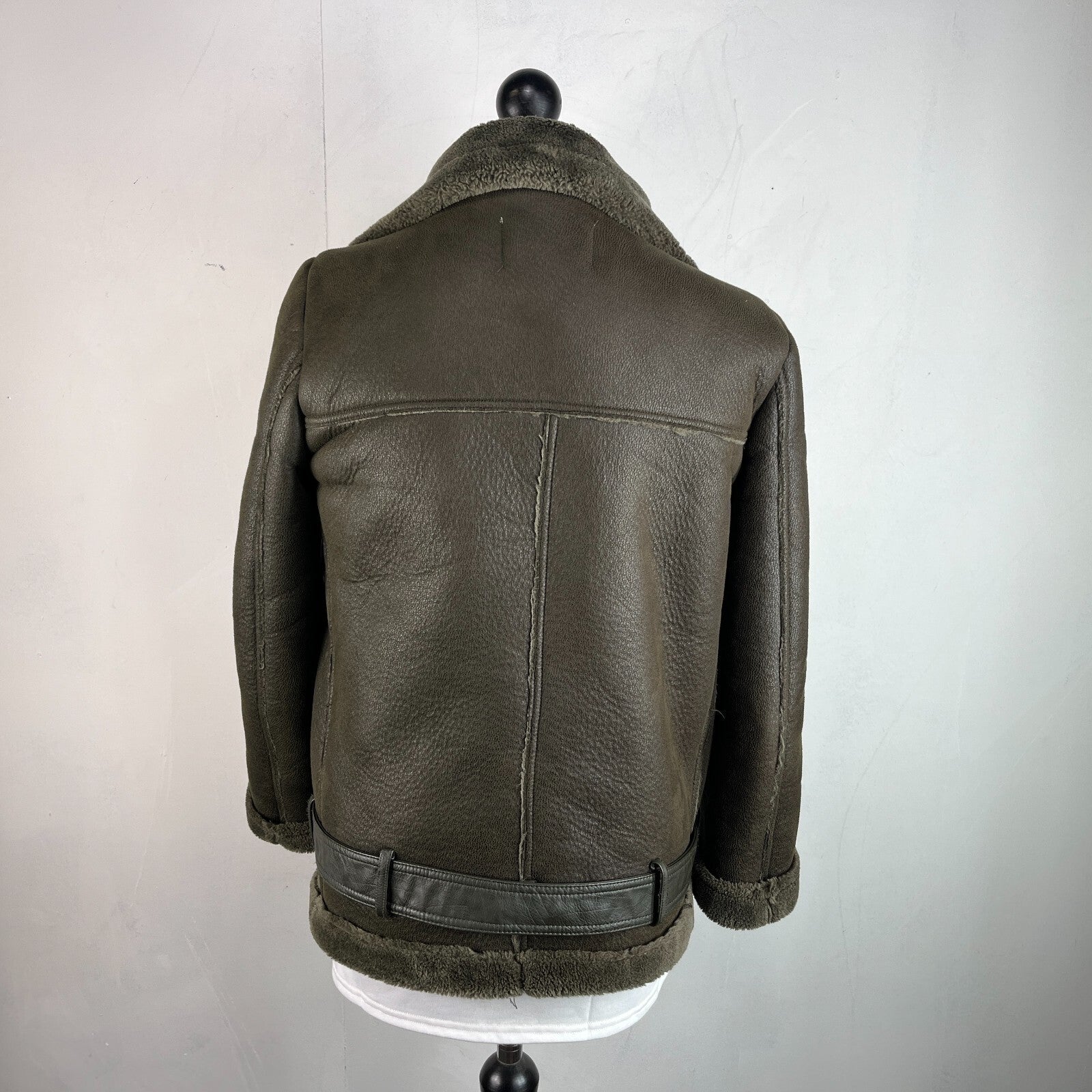Zara Brown Faux Shearling Fur Lined Jacket Aviator Brown with Belt size Medium