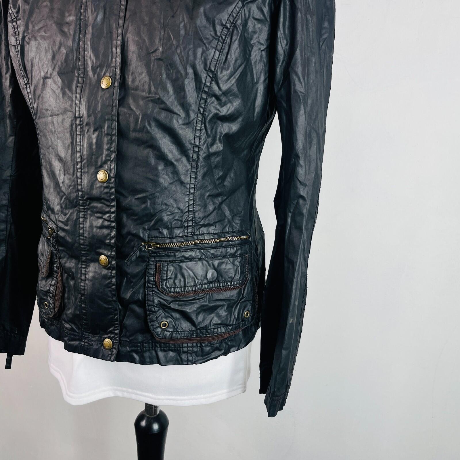 H&M Women's Wax Jacket in Black with Cord Collar size 12