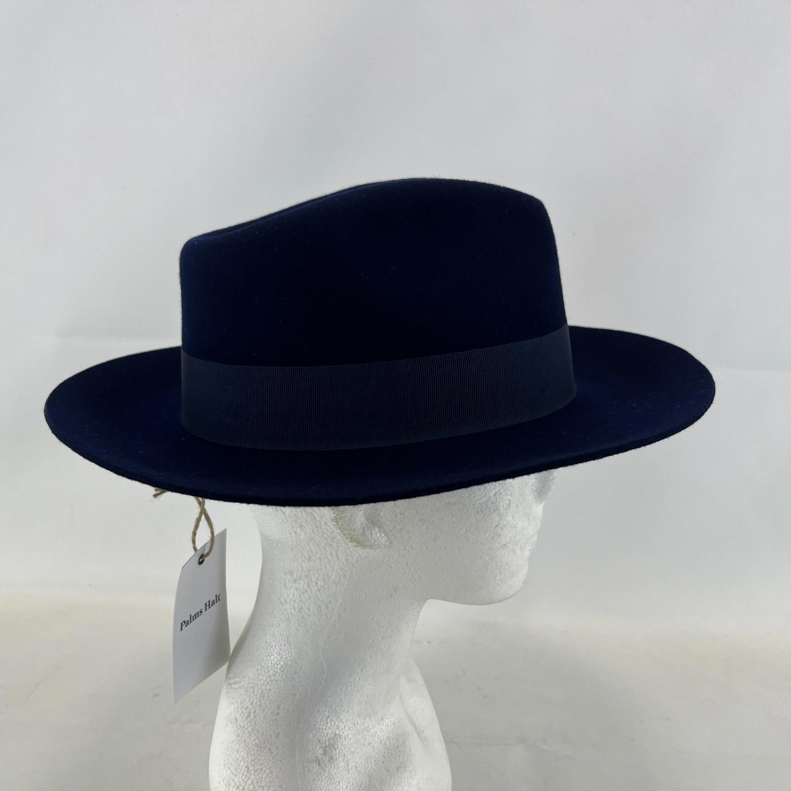 Palms Halt 100% Wool Handmade Textured Fedora Hat in Navy Blue size M 56
