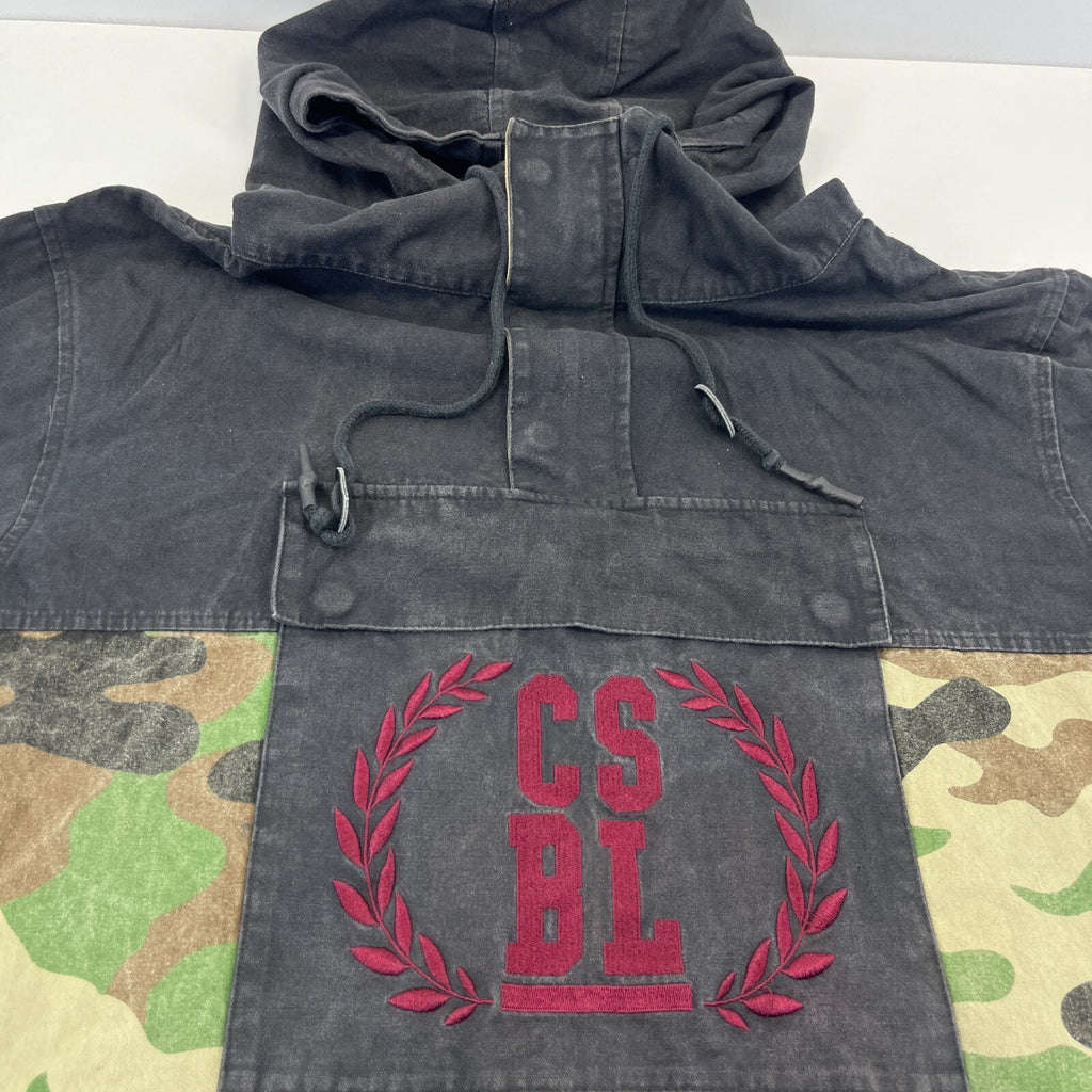 CSBL Mens Hooded Pullover Distressed Look Denim Jacket Black & Camo size S