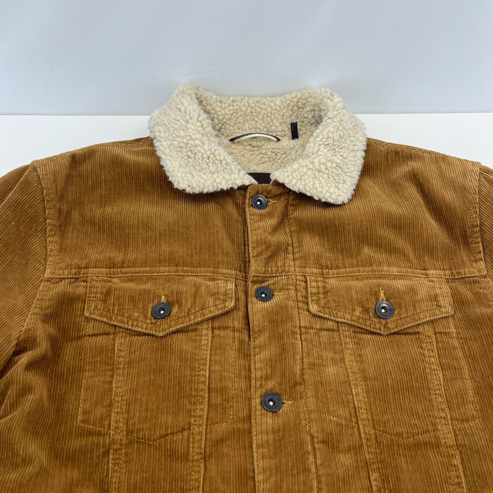 M&S Eighty Four Brown Cord Jacket Padded Trucker Fleece Lined Sherpa Men's M