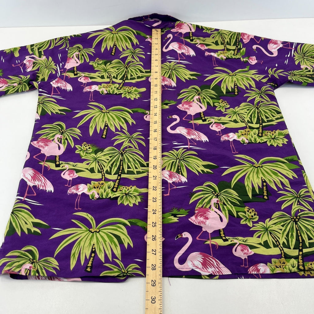 True Face Mens Purple Hawaiian Shirt Flamingo Design Short Sleeve Holiday size M