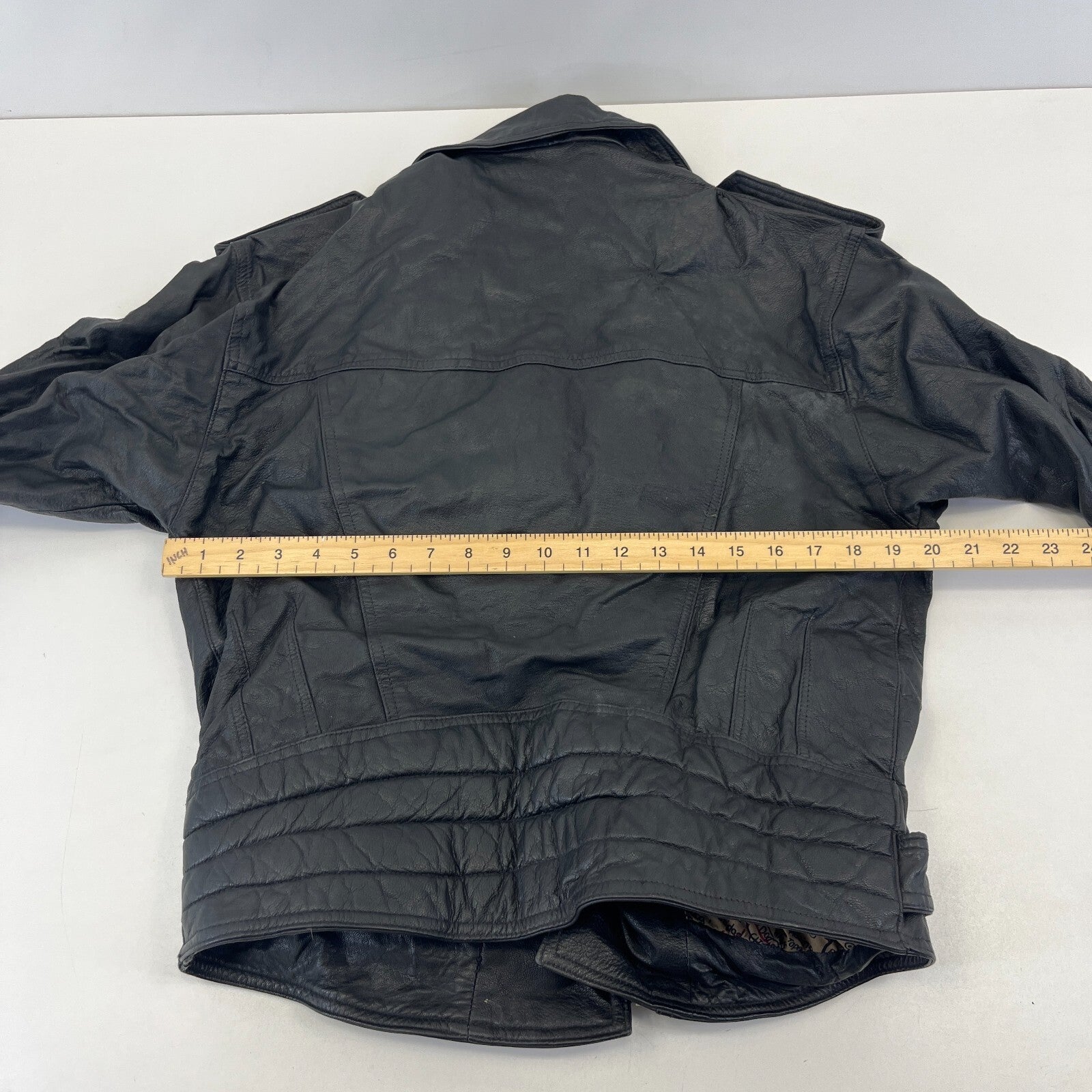 Punk Black Leather Biker Jacket with Belt size Medium Skinhead