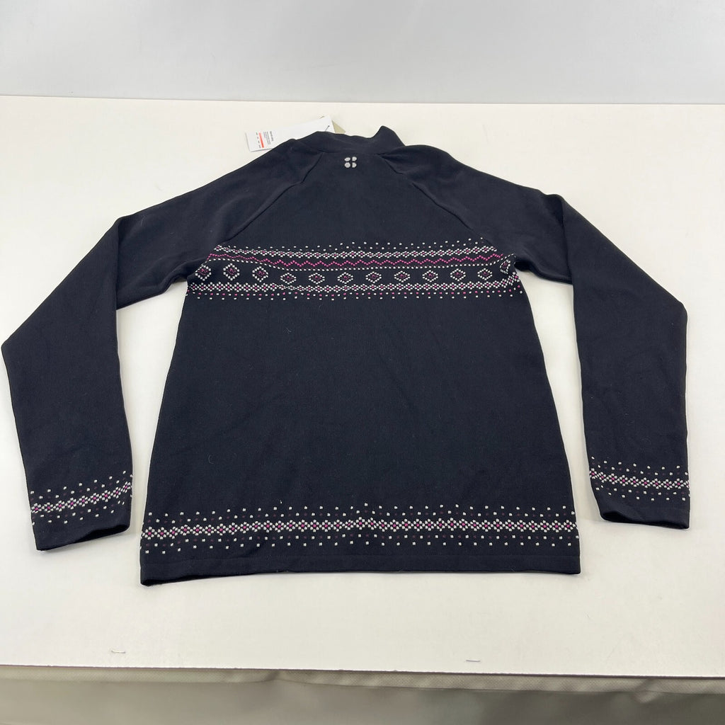 Sweaty Betty Fairisle Novelty Half Zip Base Layer Sweater Top in Black size Large - New