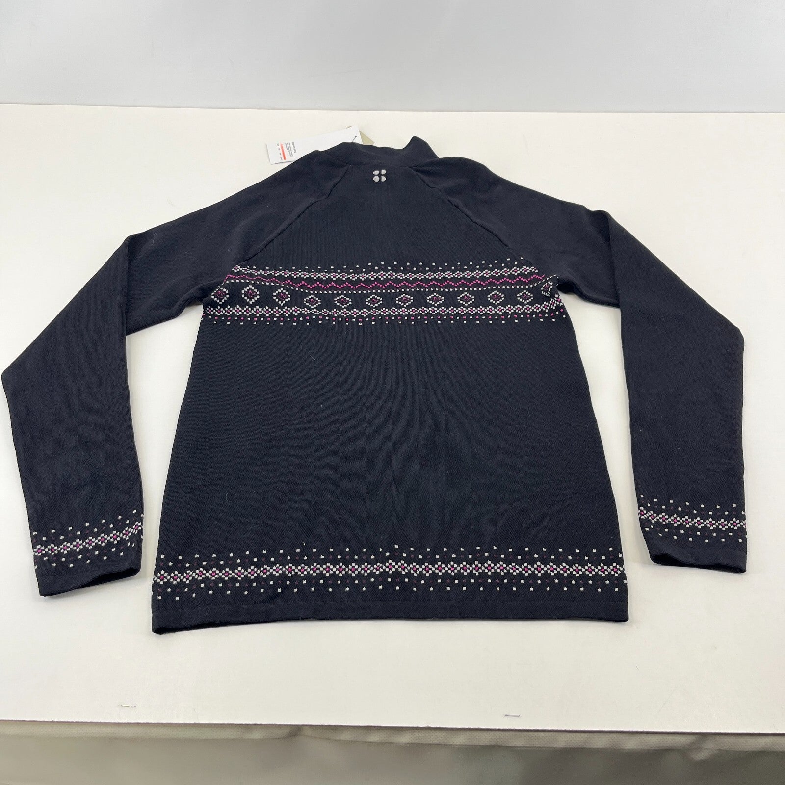 Sweaty Betty Fairisle Novelty Half Zip Base Layer Sweater Top in Black size Large - New