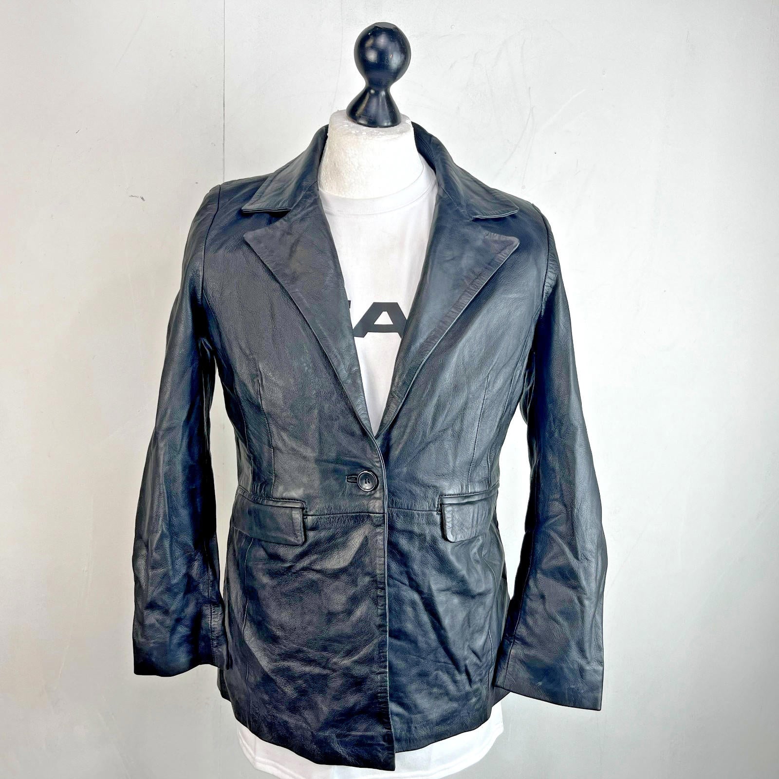 Vintage Barneys Women’s Lamb's Leather Jacket Black size 14 Biker
