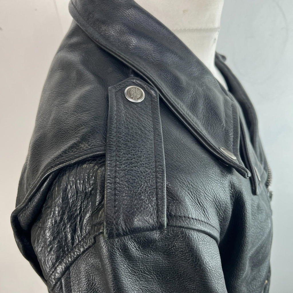 Vintage Genuine Harley Davidson Black Leather Jacket Made in USA - US size L