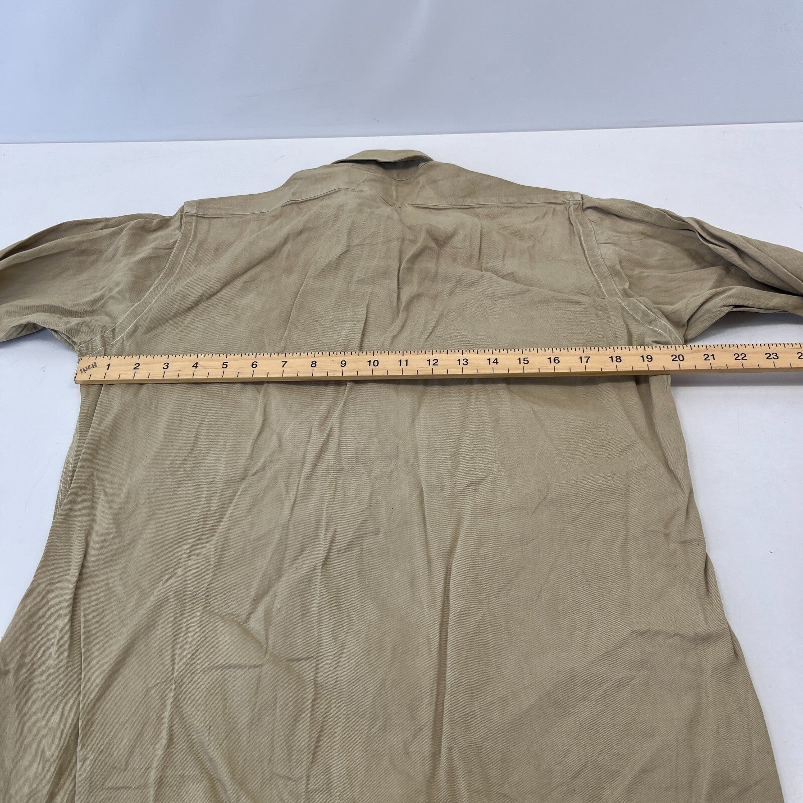 Vintage American Army Military Long Sleeve Twill Shirt +Badges Khaki Brown Large