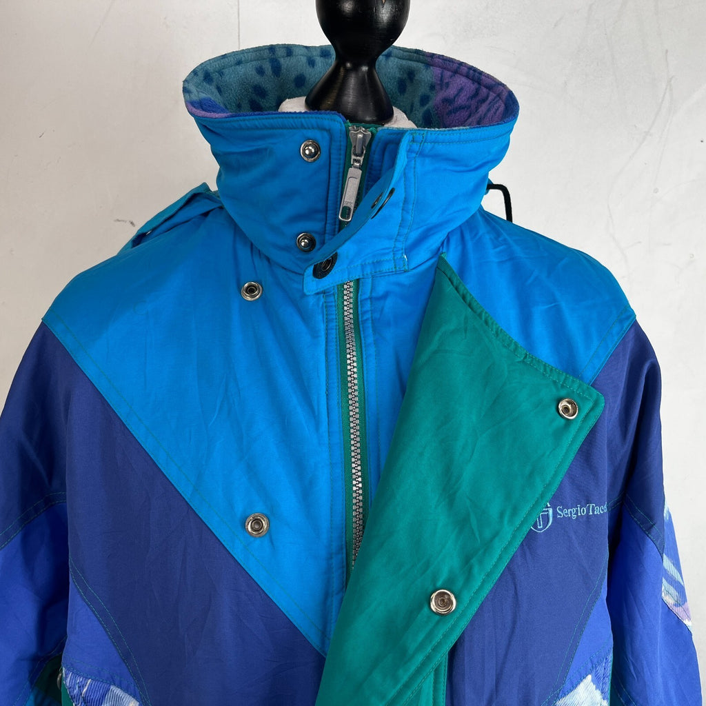 Vintage Sergio Tacchini 80s 90s Mens size M White Label Ski Jacket Blue & Green