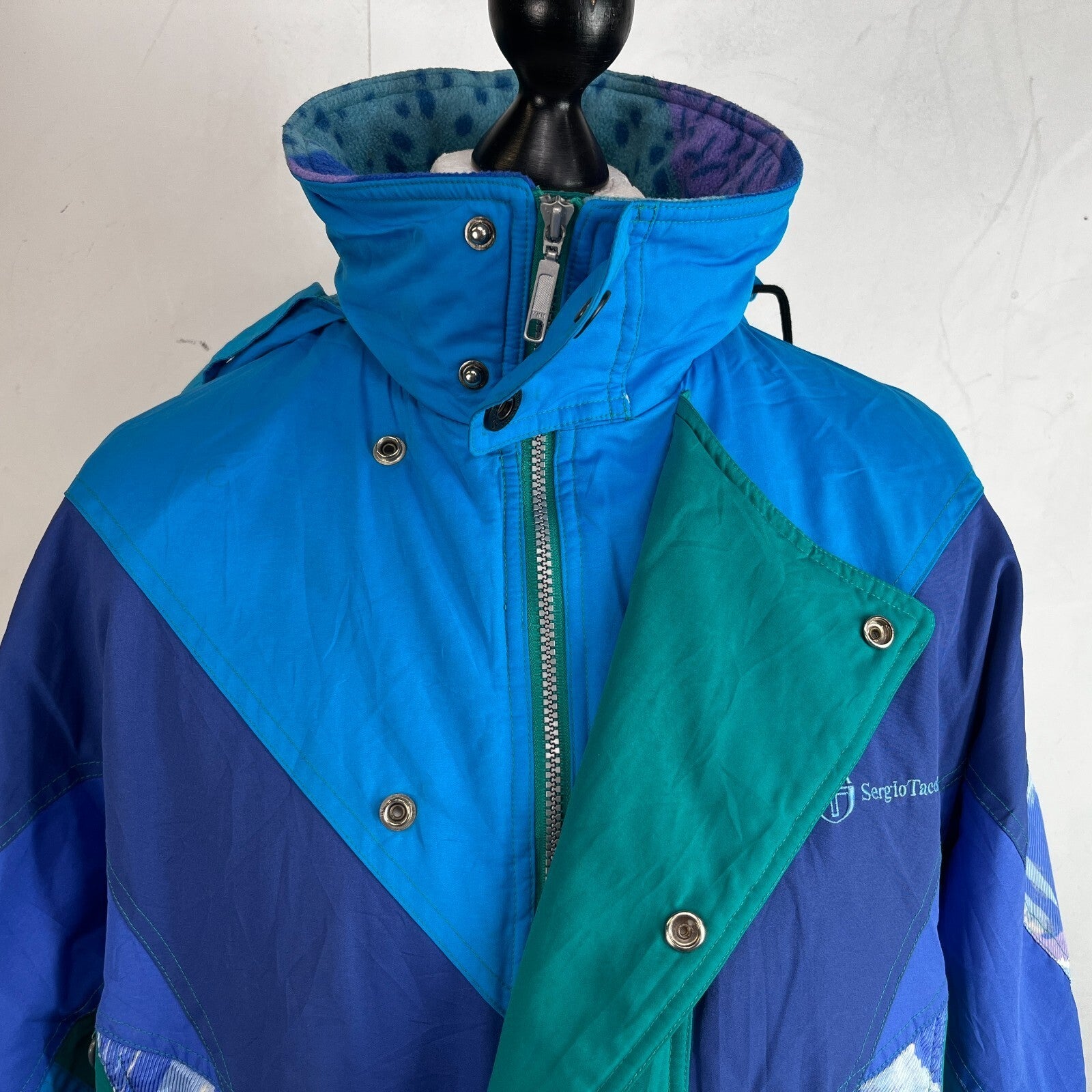 Vintage Sergio Tacchini 80s 90s Mens size M White Label Ski Jacket Blue & Green