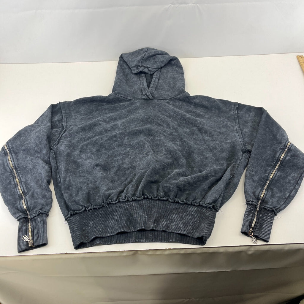 Drop Dead Distressed Look Grey w Zip Sleeves Hoodie 100% Cotton Streetwear UK L