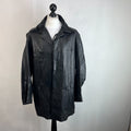 CG Collections Men's Leather Overcoat Jacket Black size Large Spread Collar
