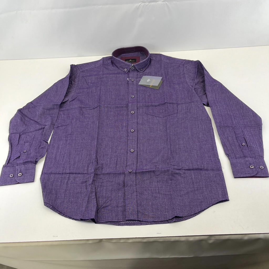 Cotton Valley Long Sleeve Shirt Purple Weave Button Down Collar UK size Large