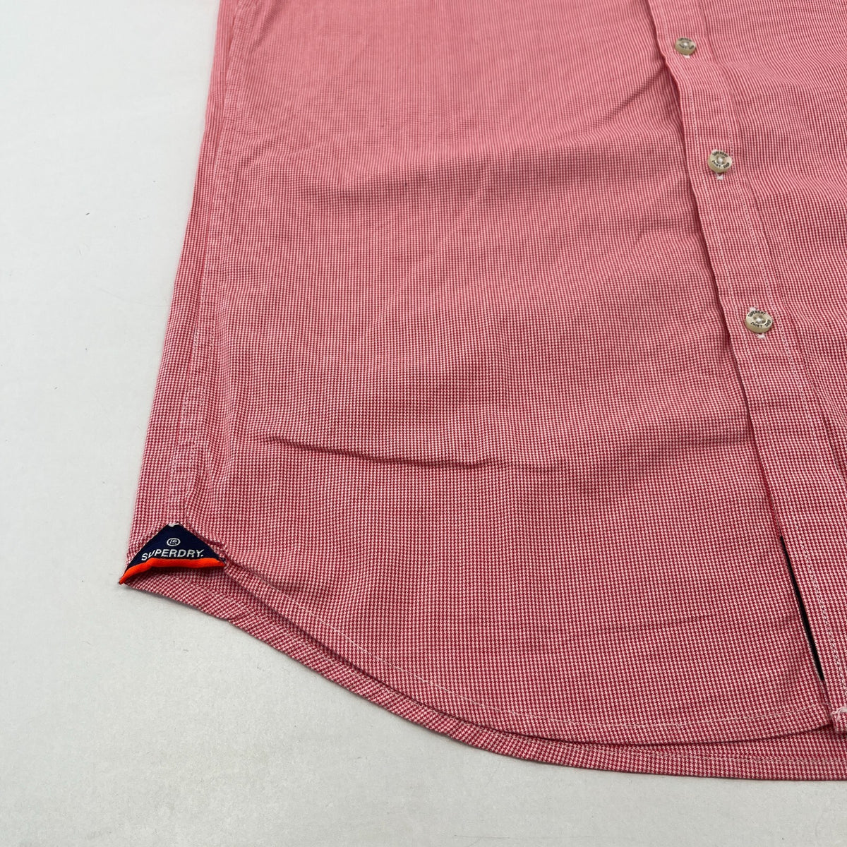 SuperDry Ultimate Oxford Shirt in Red Micro Houndstooth Short Sleeve size Small