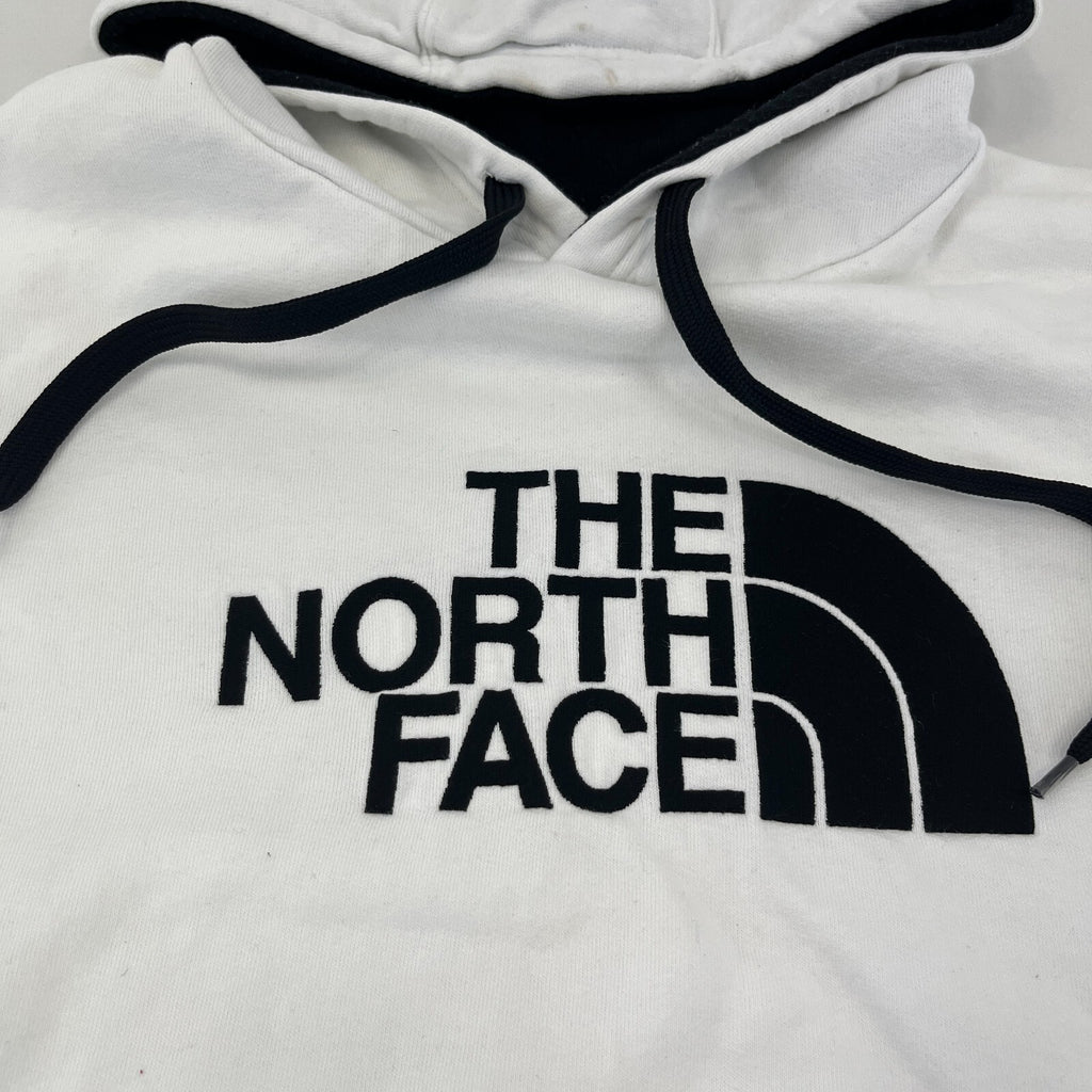 The North Face Men's White Pullover Hoodie size M Spellout Logo Outdoor
