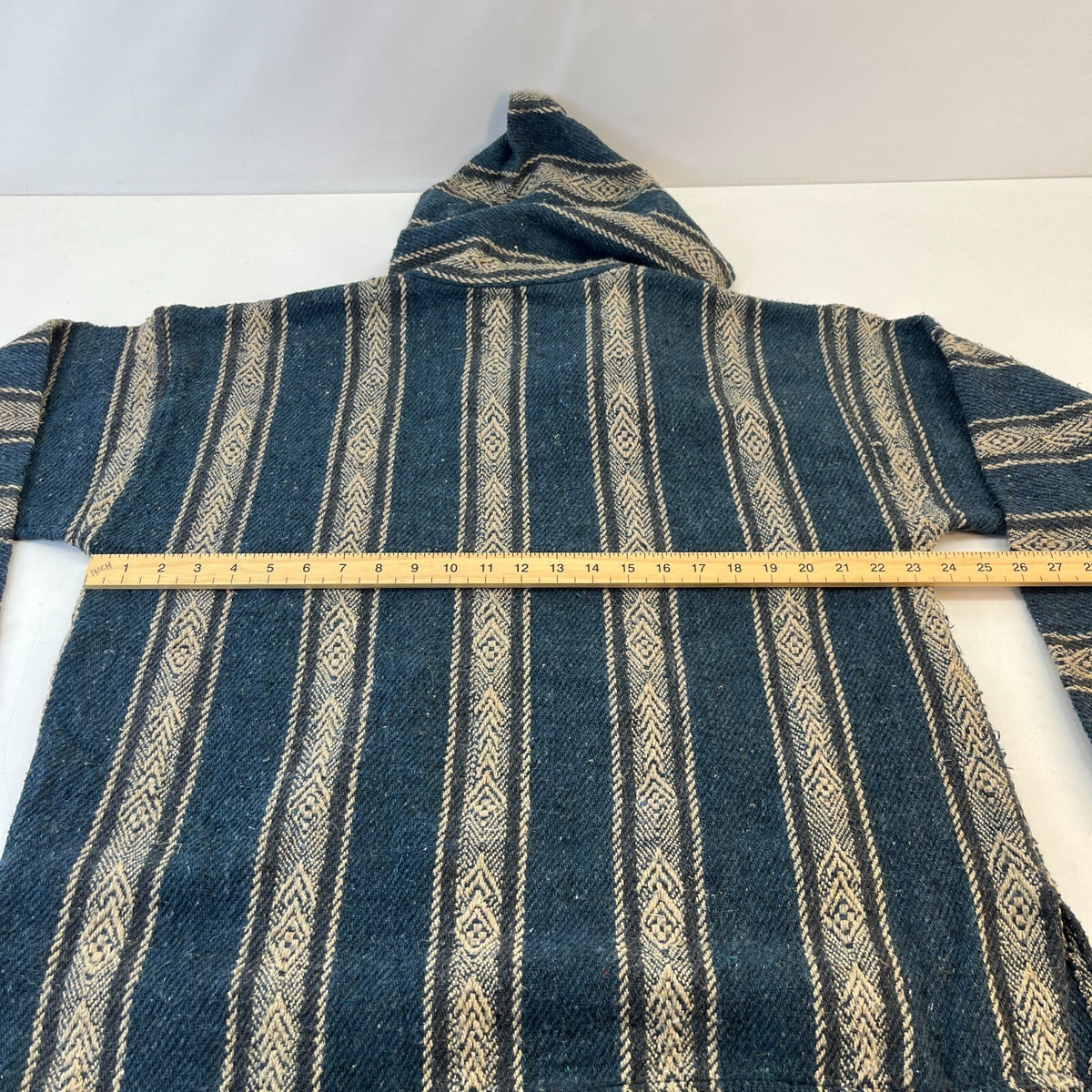 Genuine Earth Ragz Mexican Baja Hoodie Pullover Hippie Festival Blue Stripe XL