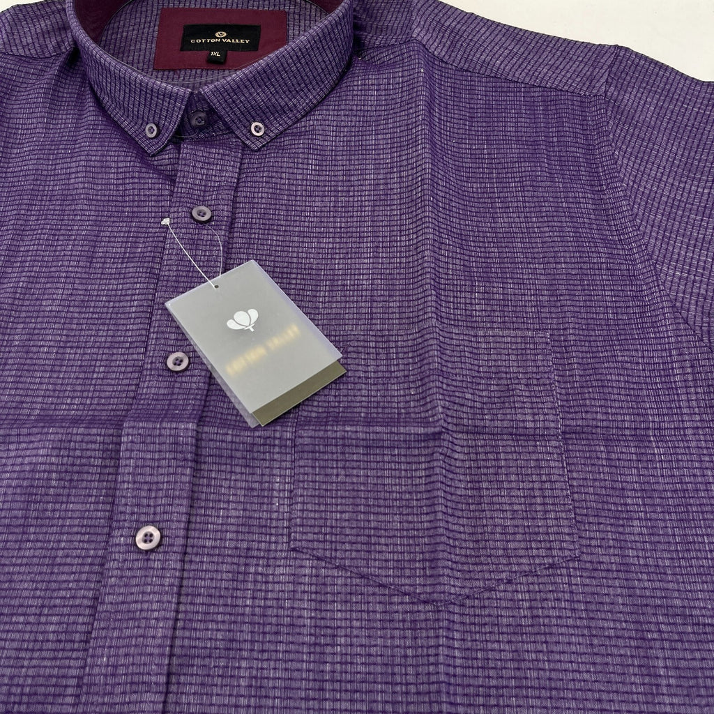 Cotton Valley Short Sleeve Shirt Purple Weave Button Down Collar UK size XL