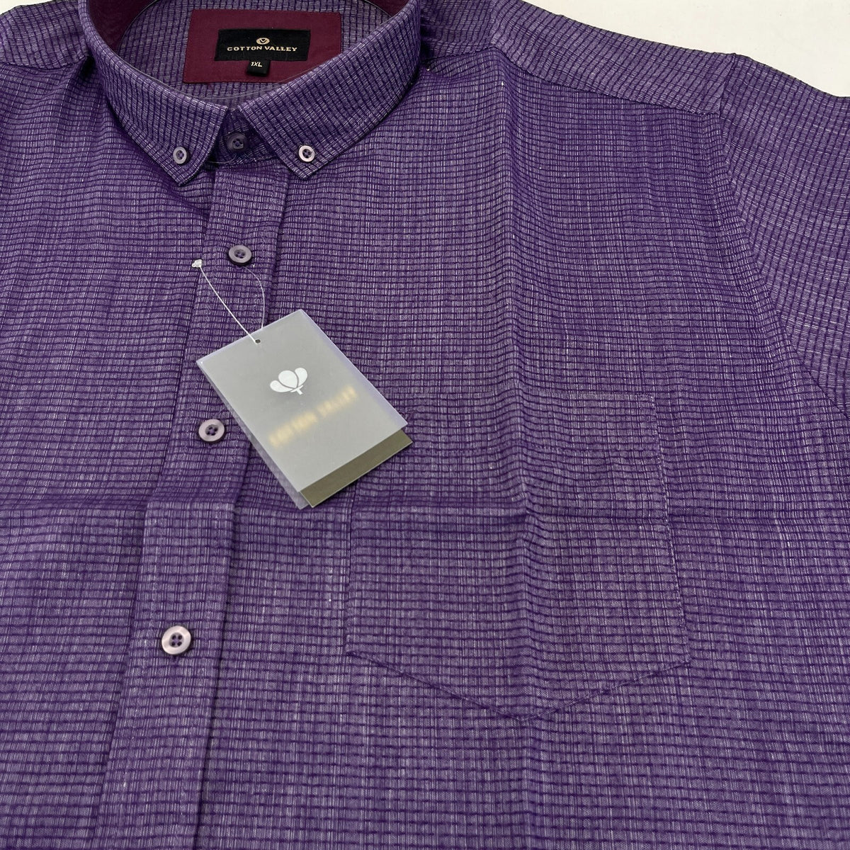 Cotton Valley Short Sleeve Shirt Purple Weave Button Down Collar UK size XL