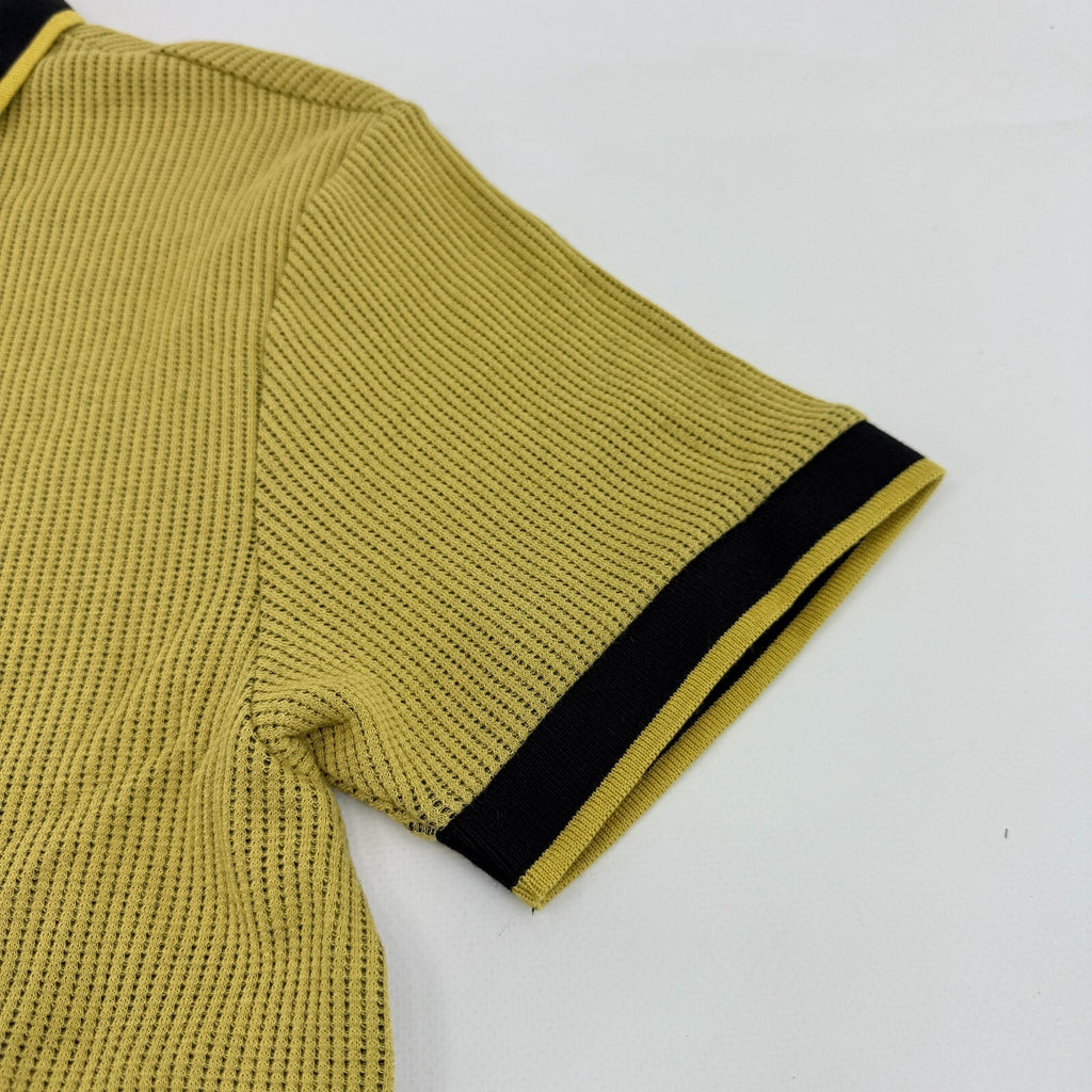 Ska & Soul Men's Waffle Knit Polo in Mustard Yellow size M - New - Model SS/2533