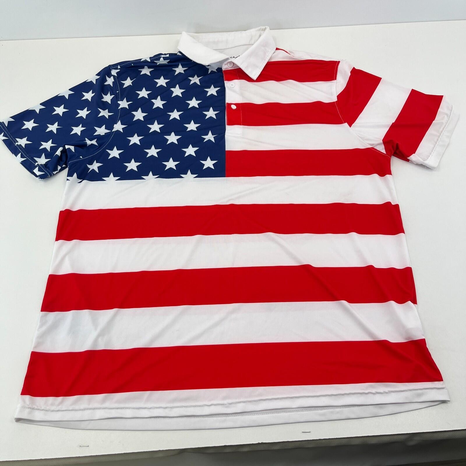 Royal & Awesome USA Flag Polo Shirt Men's size XL Red White Blue