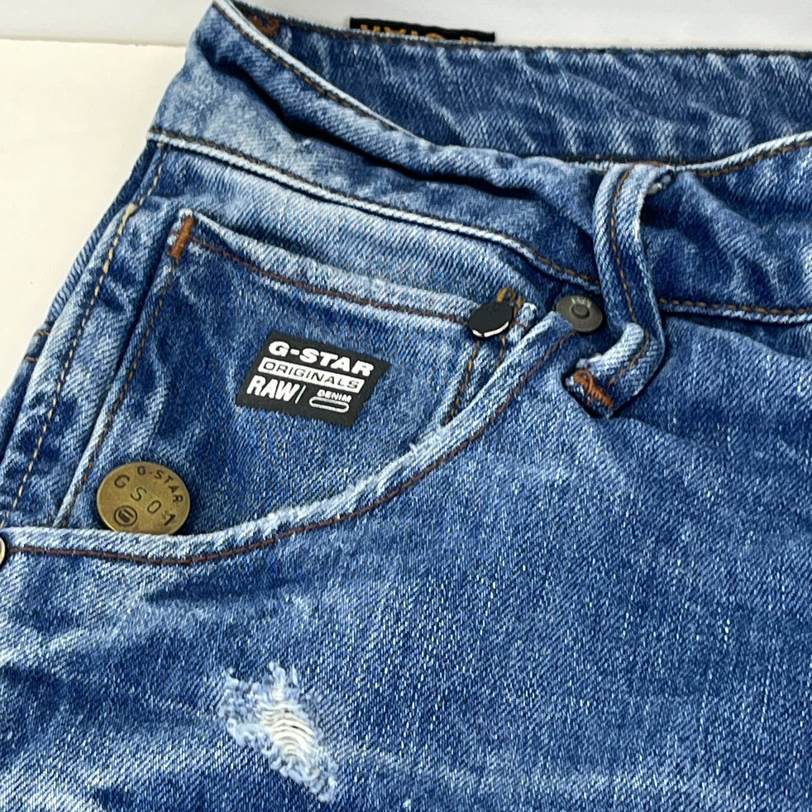 G Star Raw Originals Jeans Mens W32" L32" Blue Tapered Twisted Zip Fly Denim
