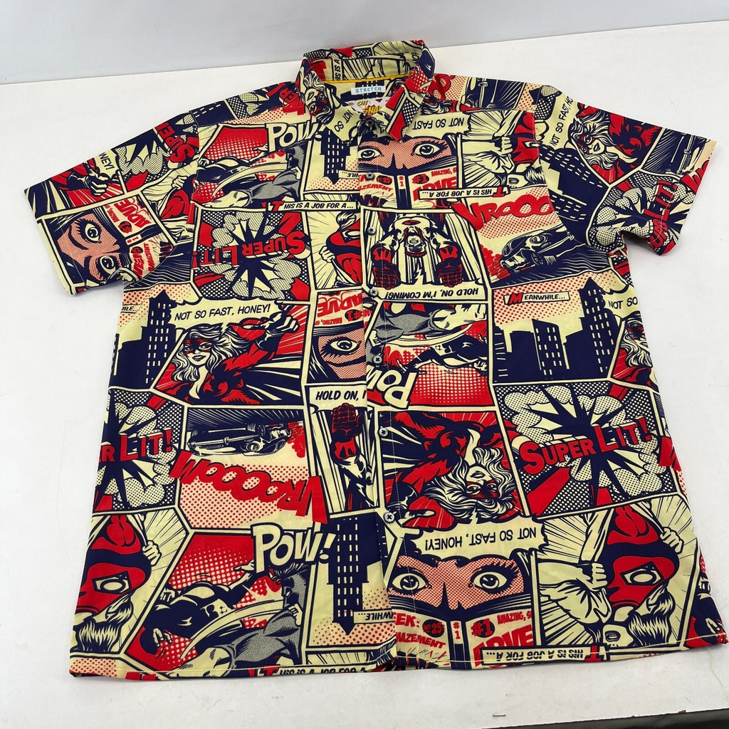 Oh Snap! Drill Clothing Co Shirt Men's size XL 90s Comic Pop Art Button-Up