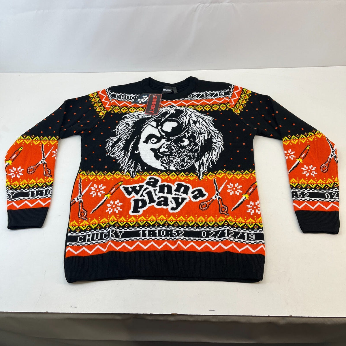 Childs Play Chucky Sweater Jumper Christmas Horror Pullover size M - Wanna Play?