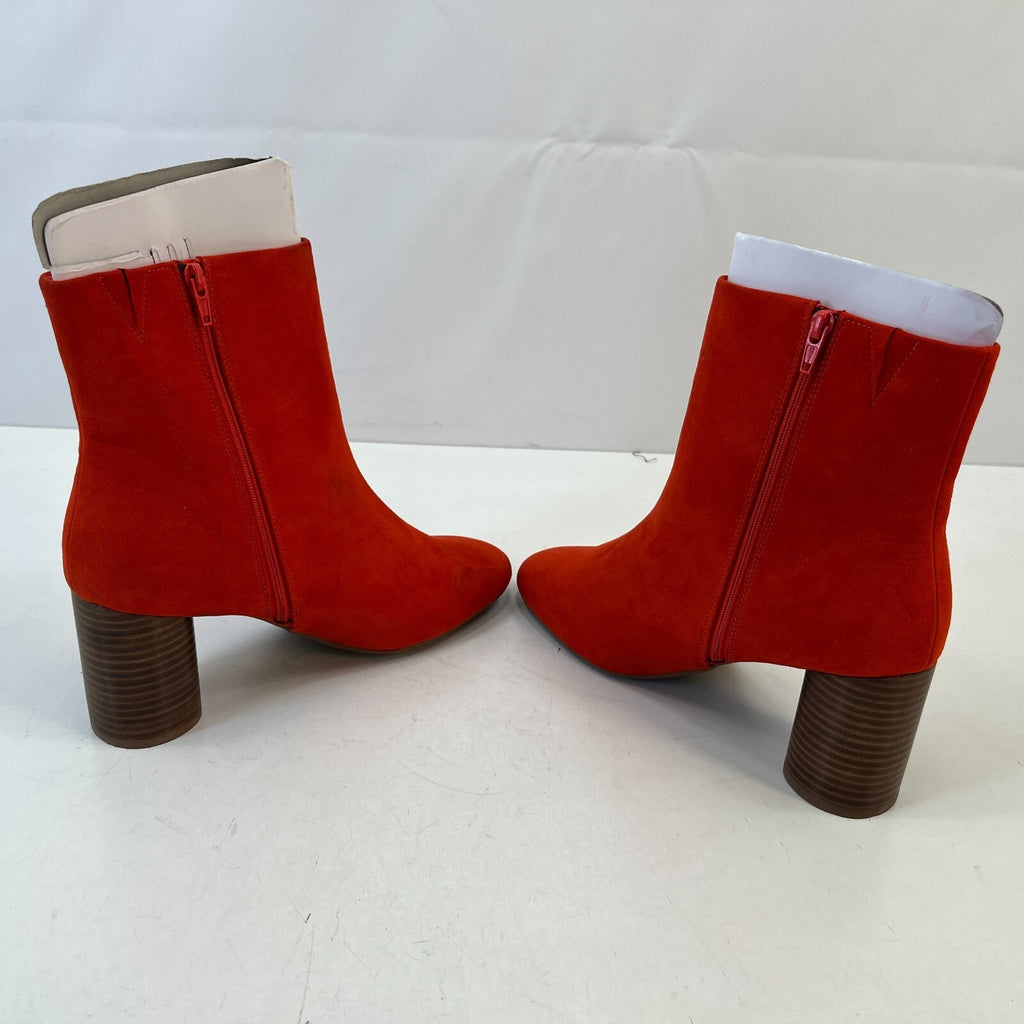M&S Womens Vegan Faux Suede Round Toe Ankle Boots Zip Side Block Heel Red UK 7.5