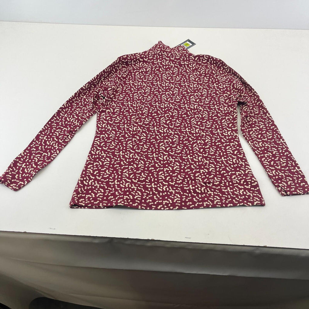 M&S Collection Women's Turtle Neck Top Burgundy & White Long Sleeve Tee size 12