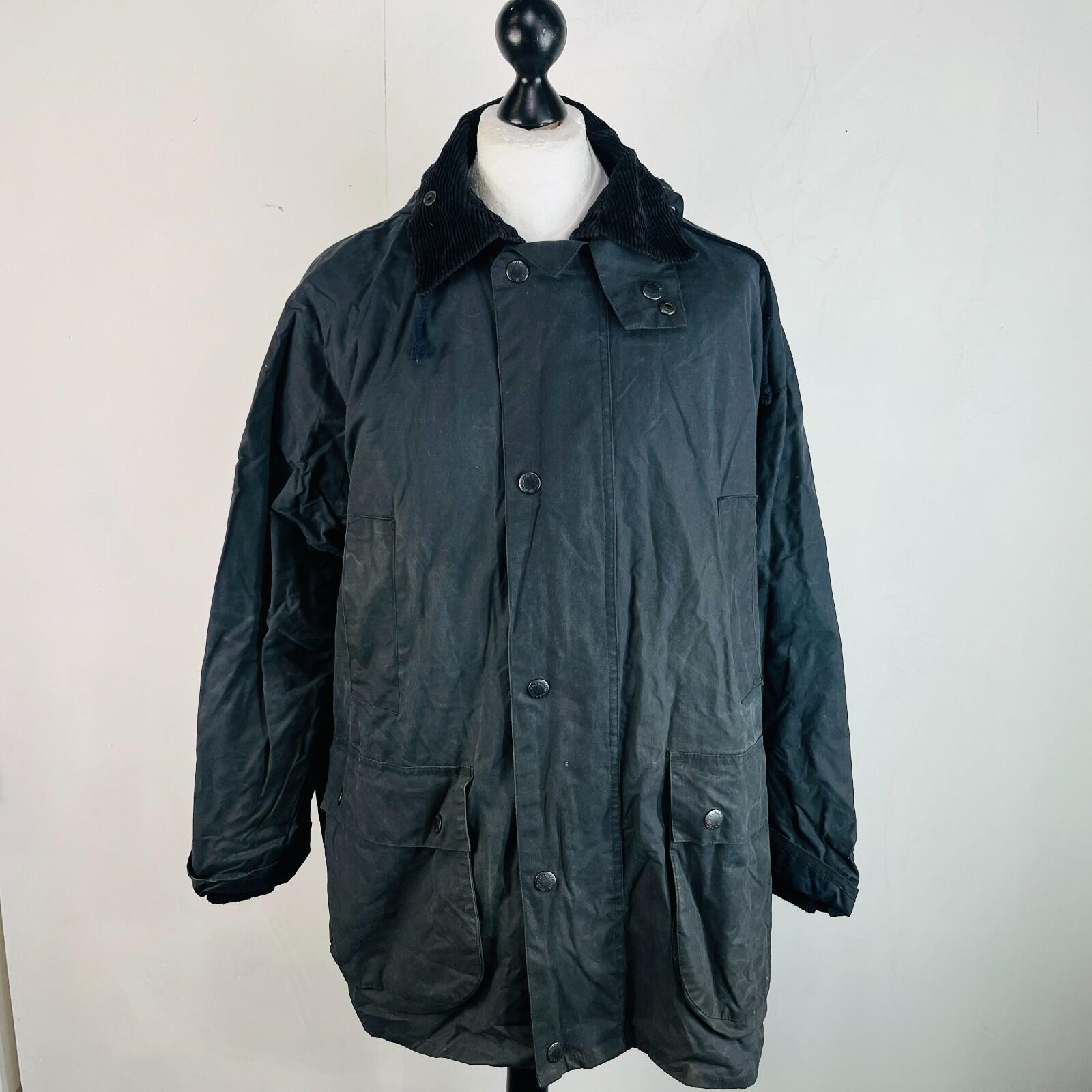 Mc Orvis Wax Jacket Mens size Large Black Waxed Coat Made in the UK