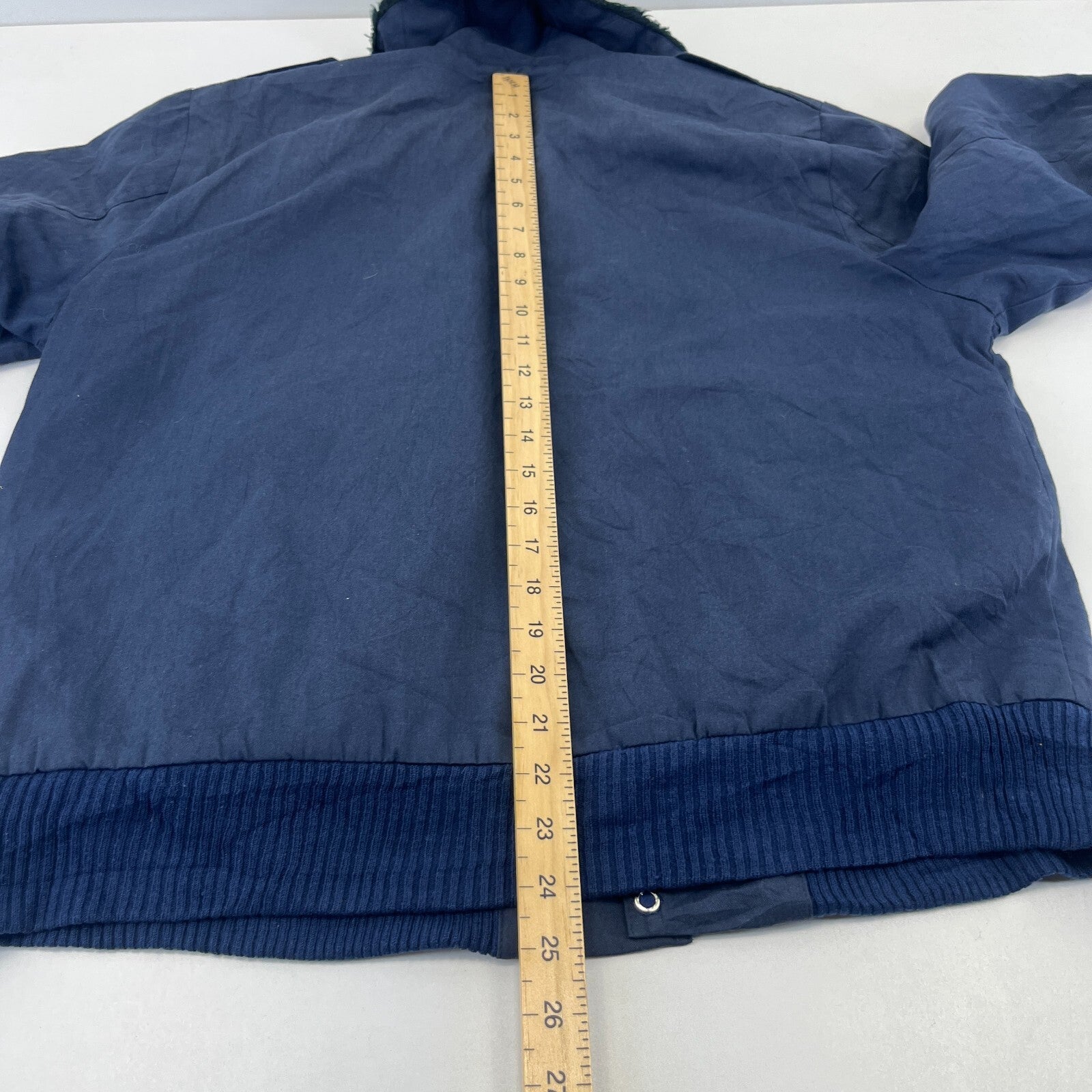 French Military Fleece Lined Bomber Jacket size M Navy Blue Workwear Canvas