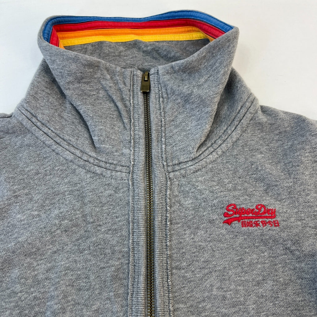 SuperDry Beach Men’s Grey Cotton Full Zip High Neck Logo Sweatshirt size S