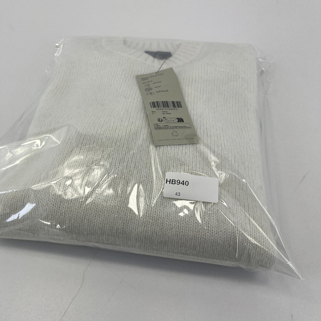 Sweaty Betty Alpine Wool Crew Neck Jumper Sweater in Lily White size S Alpaca