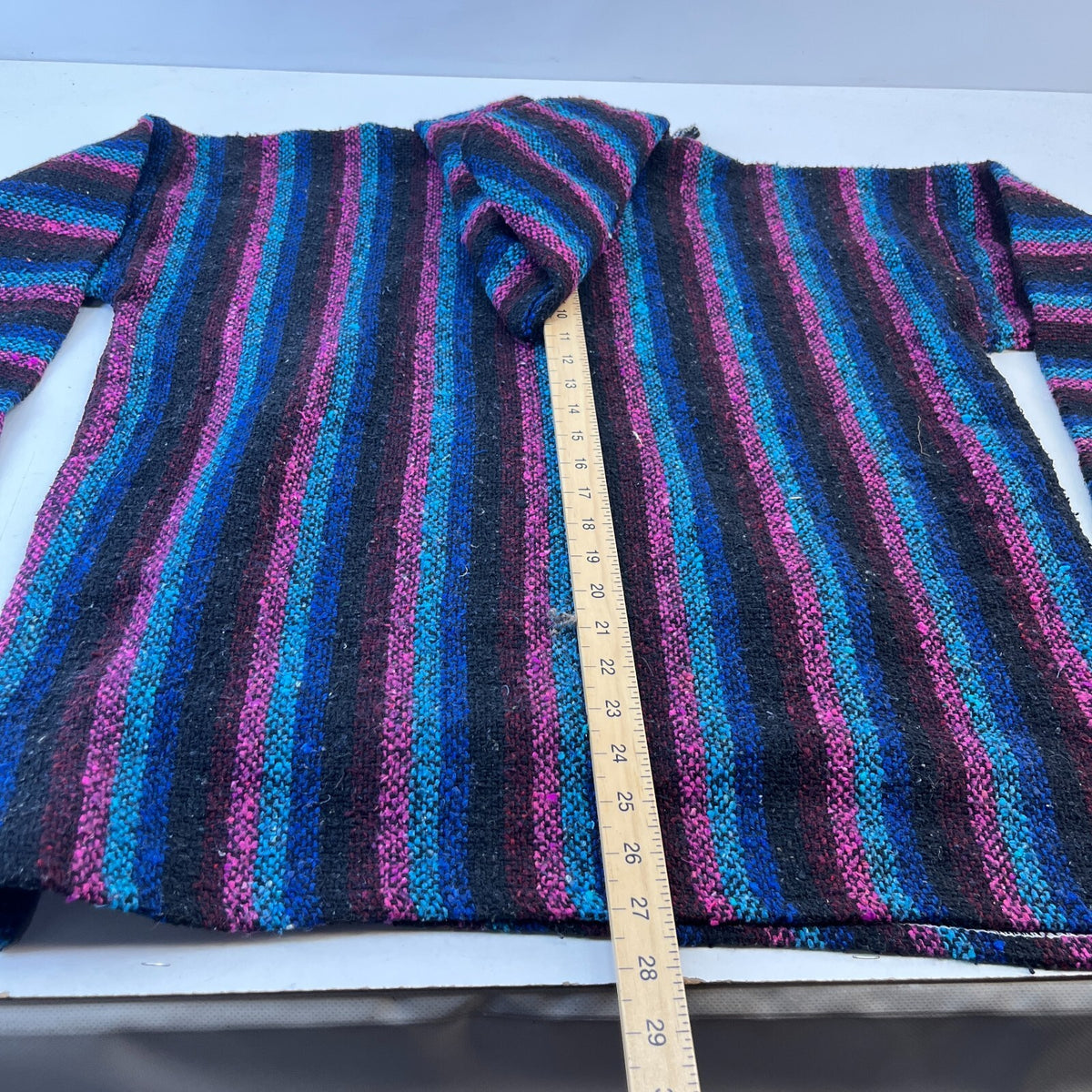 Genuine Mexican Baja Hoodie Pullover Hippie Festival Pink/Black Stripe UK size L